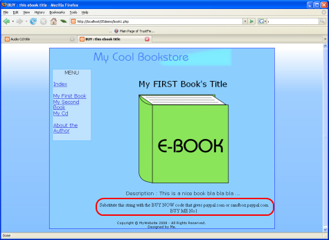 Successful linking FirstBook.inc page with the product data