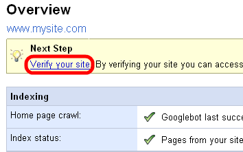 Verify your site at Google Webmaster Tools Step 1