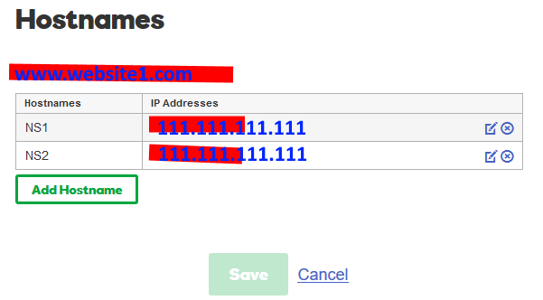 GoDaddy host name manage