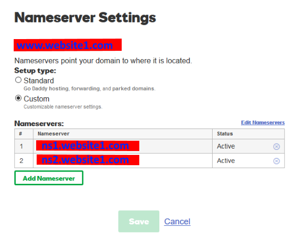 GoDaddy host name manage