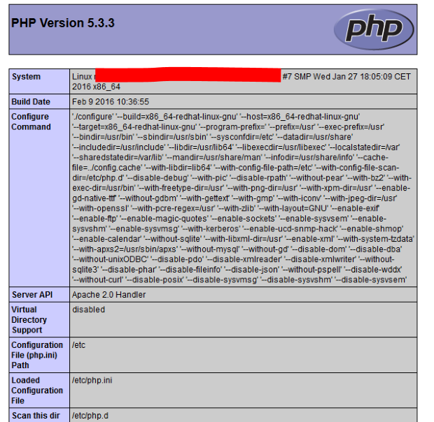 PHPInfo page