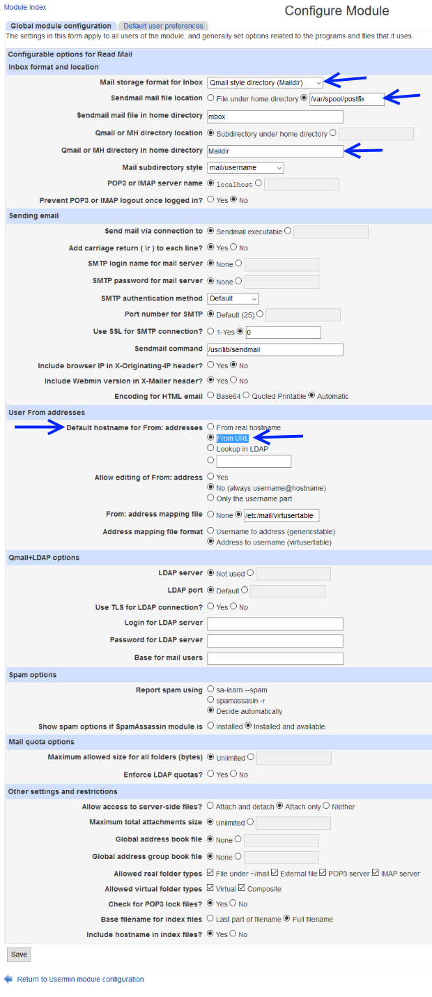 usermin read email configuration module