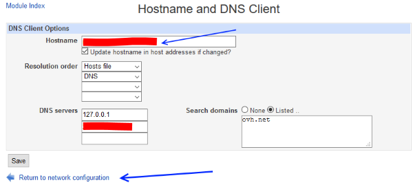 Webmin get hostname of your server