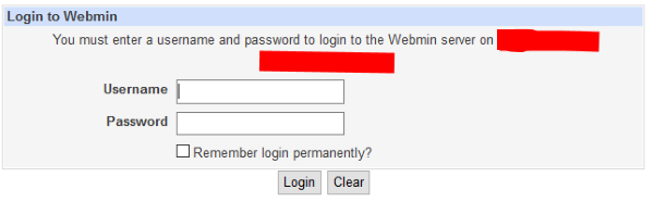 Webmin login screen