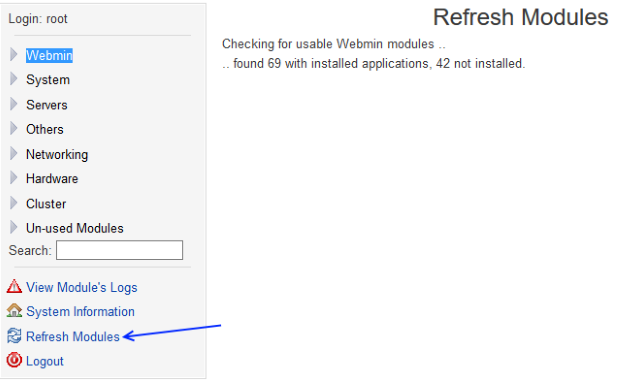 Webmin refresh modules