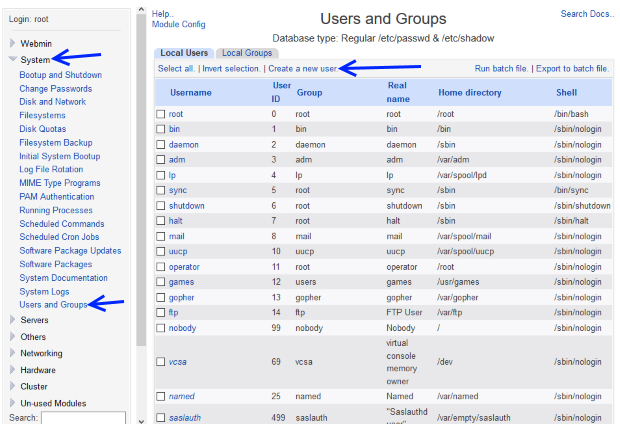 webmin create sftp user