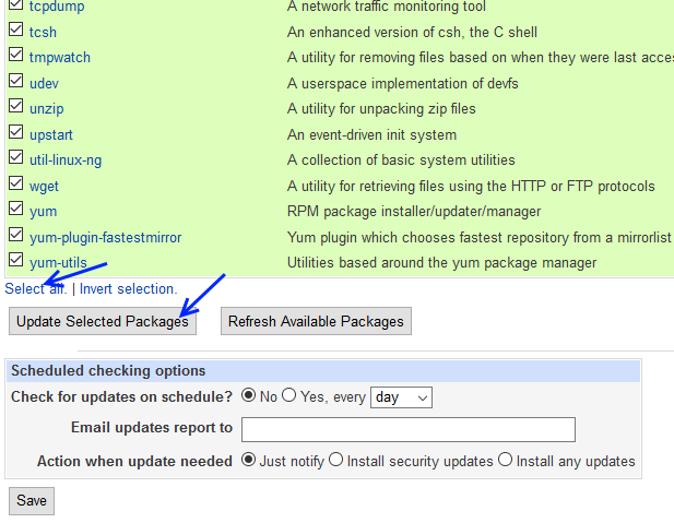 Webmin software package updates 2