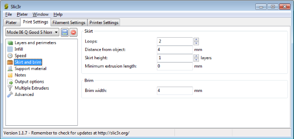 slic3r settings Skin and brim