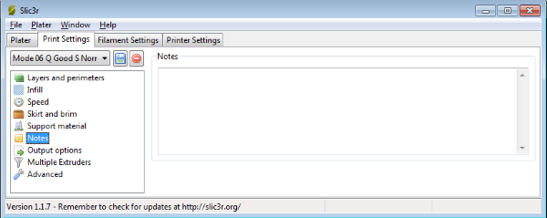slic3r settings Notes
