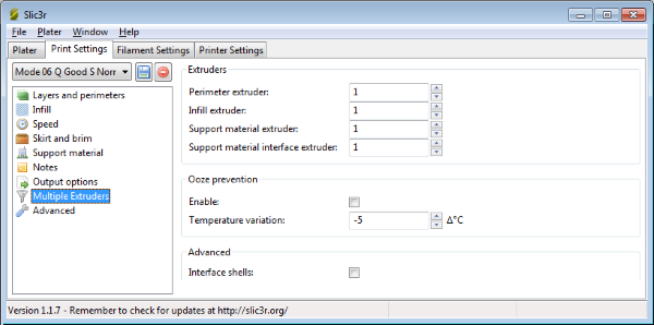 slic3r settings Multiple extruders