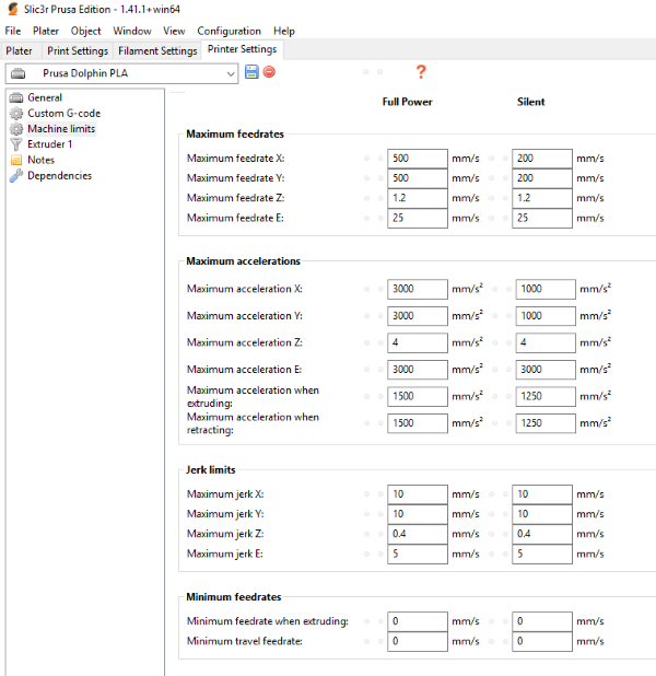 slic3r Printer settings Slic3rPE