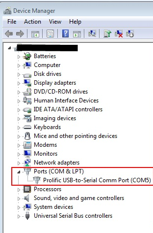 Device manager on Windows 7 find COM