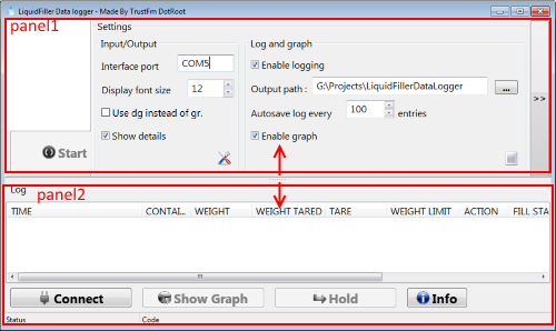 Settings of LiquidFiller Data Logger filled