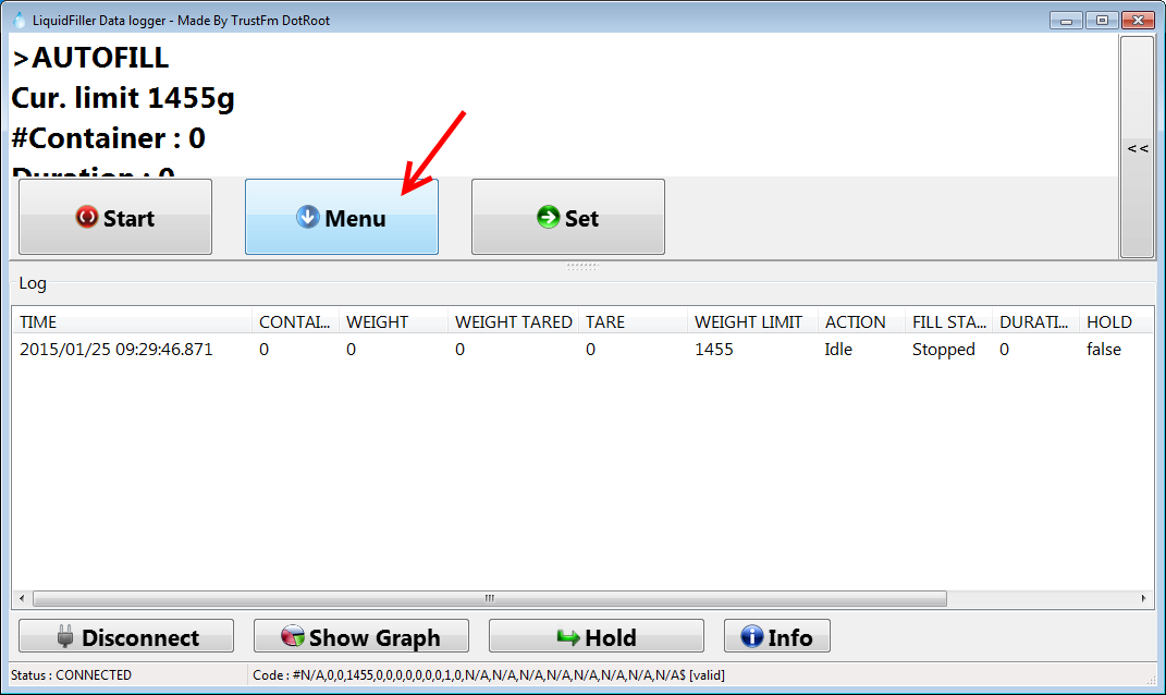 LiquidFiller Data Logger Navigation