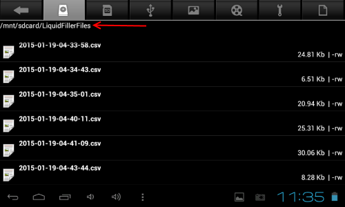 LiquidFiller Data Logger output folder