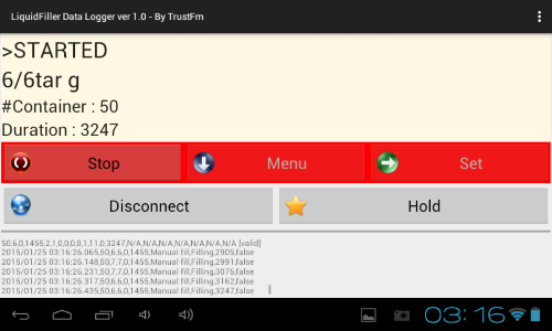 LiquidFiller Data Logger into Tablet Filling