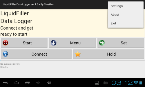 LiquidFiller Data Logger into Tablet Settings menu