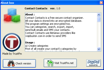 The about box of Contact Contacts