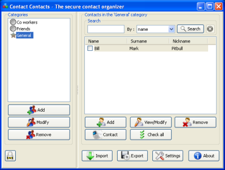 Main application form of Contact Contacts