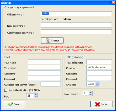 The settings of Contact Contacts