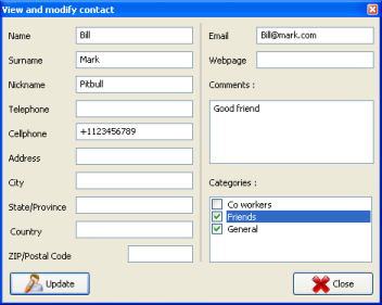 View and modify a selected contact using Contact Contacts