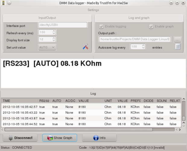 Main DMM Data logger form working under Linux