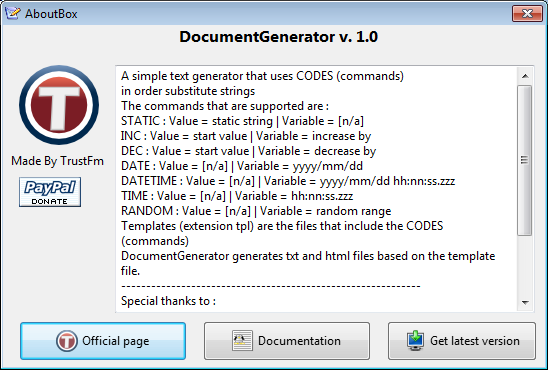 Main DocumentGenerator form