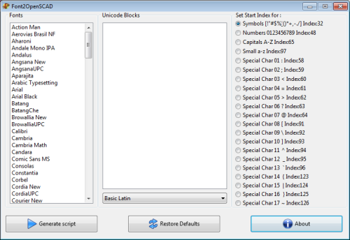 Font2OpenSCAD main form