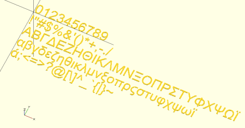 Greek fonts produced with Font2OpenSCAD