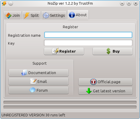 The registration panel of NoZip