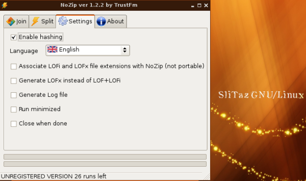 NoZip under SliTaz