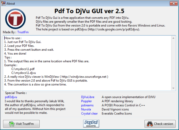 PDF To DjVu GUI About Box