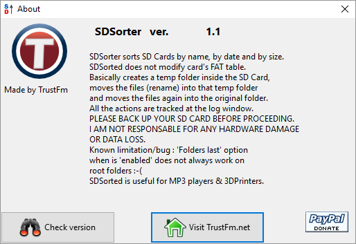 SD Sorter under Windows 10