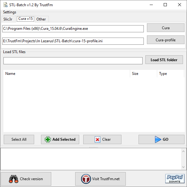 Main STLBatch form under Windows 10 Cura