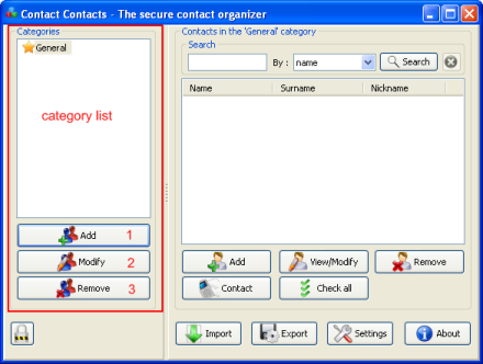 Contact Contacts - Categories panel