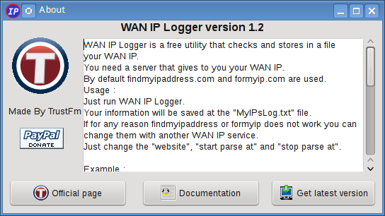 WAN IP Logger about box in Linux Mint KDE