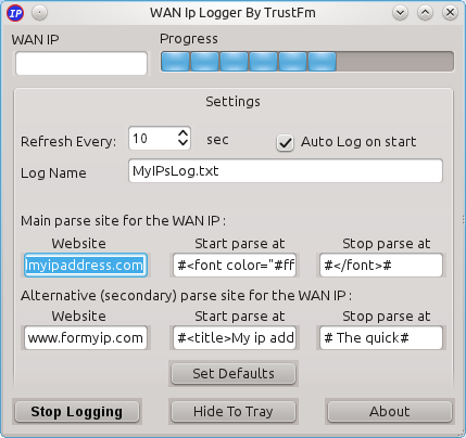 WAN IP Logger screenshot in kubuntu linux