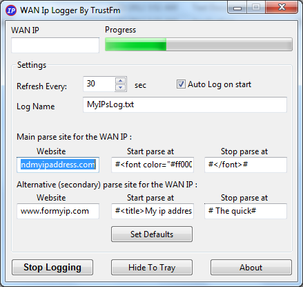 WAN IP Logger screenshot in Windows 7