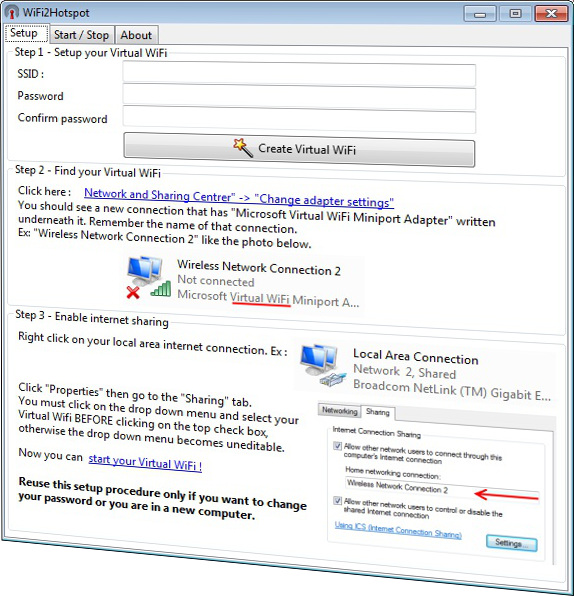 WiFi2Hotspot main form