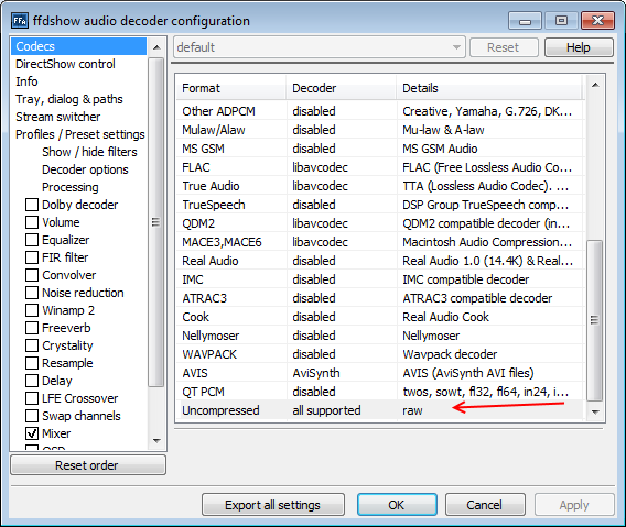 ffdshow audio settings