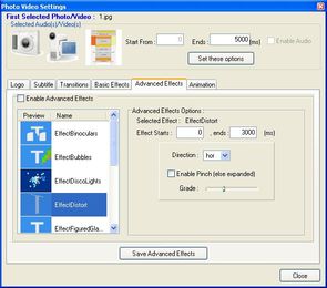 Foto2Avi Options - Advanced effects