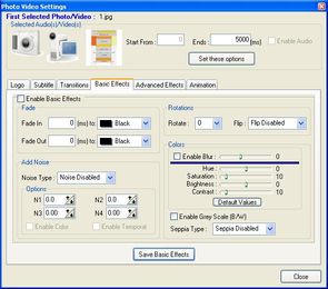 Foto2Avi Options - Basic effects