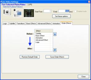 Foto2Avi Options - Effects order list