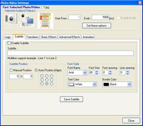 Foto2Avi Options - Subtitle effect
