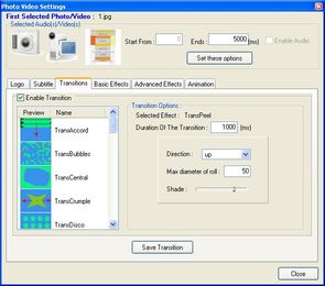 Foto2Avi Options - Transition effect