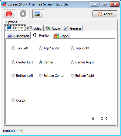 Screen2Avi main screen position