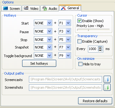 Audio options for Screen2Avi