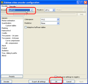 HuffYUV settings