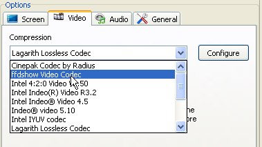 Selecting as Video Encoder FFDShow