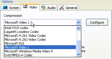 Selecting as MS Video 1 Video Encoder